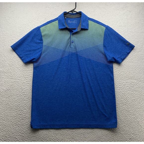 Under Armour Other - Under Armour‎ Polo Shirt Mens Medium M Loose HeatGear Blue Geometric Golf Dad